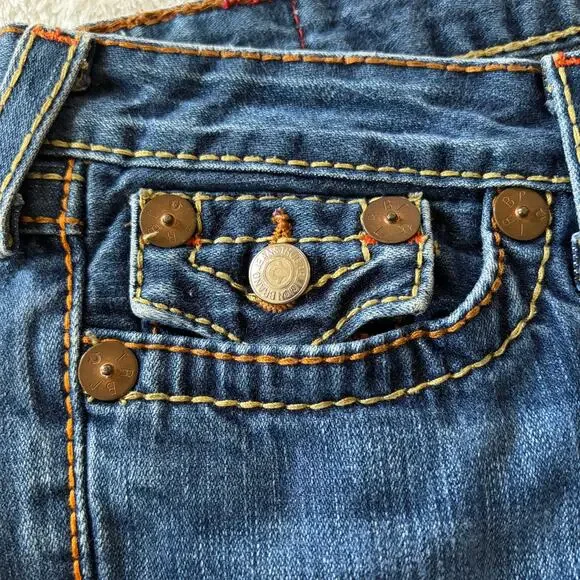 Y2k True Religion Rainbow Joey Jean 30 Blue Flare USA Flap Pocket Stitched - Picture 7 of 12
